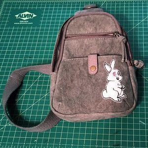 Gray canvas shoulder/crossbody bag with white chenille Bunny patch purse